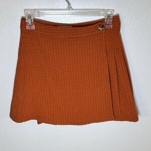 Urban Outfitters Orange Gingham Wrap Pleated Mini Skirt Women's Small-Petite